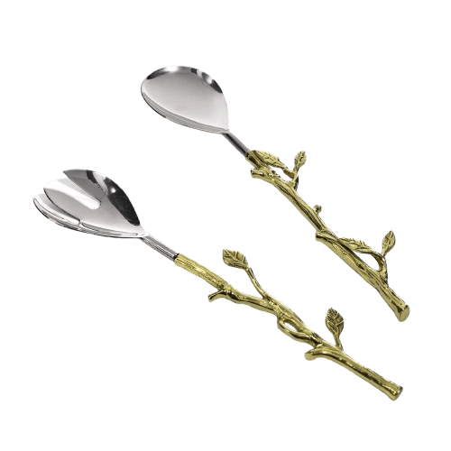S.STEEL CUTLURY WITH BRASS HANDLE (POLISH) SET OF 2
